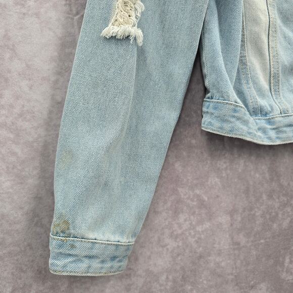 Blue Wash Raw Jeans Denim Distress Button Jacket Small - Picture 5 of 8